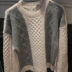 Joie Gray and Cream Cable Knit Sweater